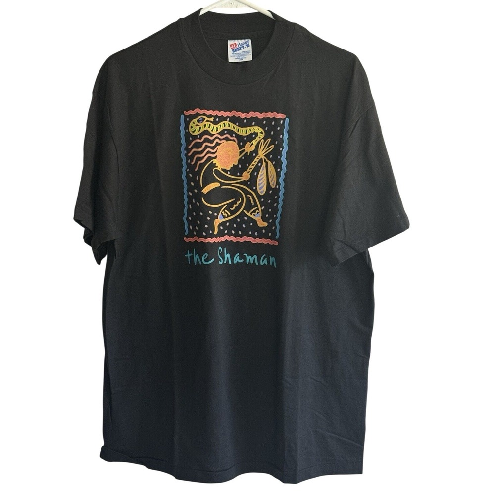 VTG Shaman T-Shirt XL Extra Large Single Stitch Hanes Beefy USA cotton Black